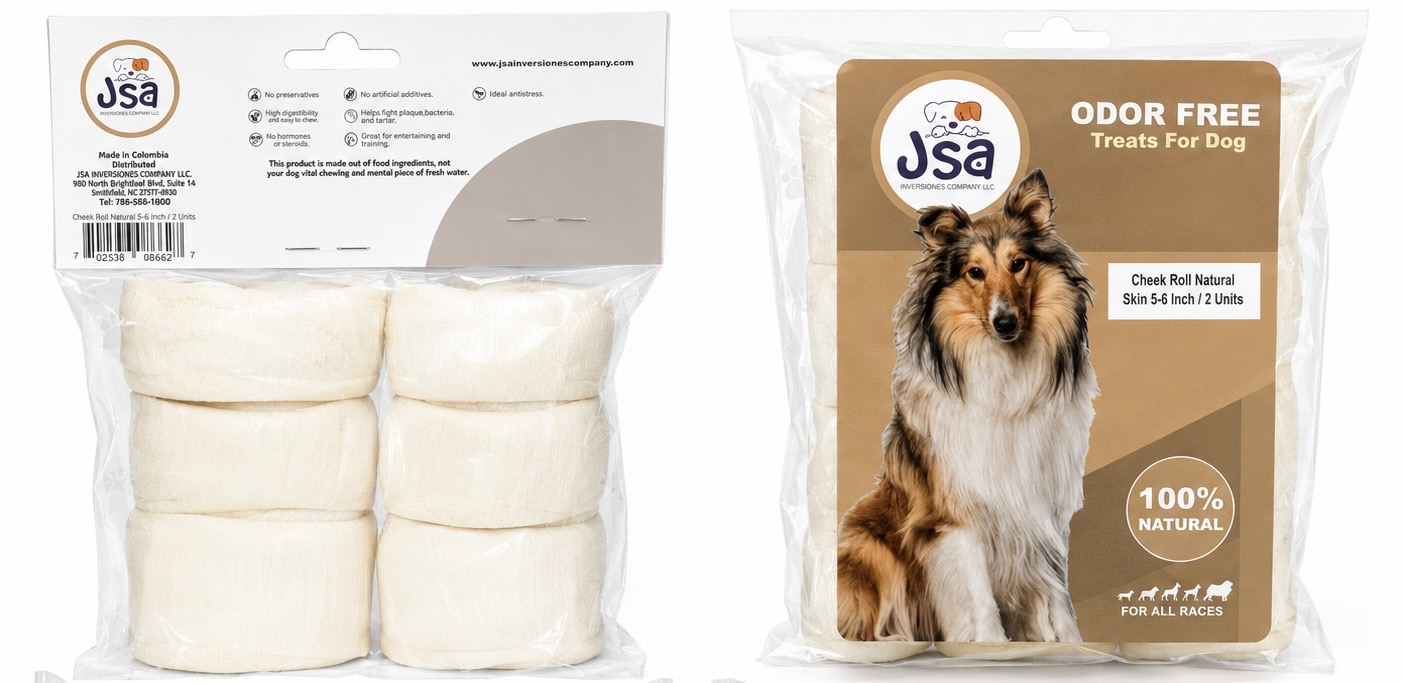 5-6 INCH JSA CHEEK ROLL NATURAL SKIN COLLAGEN FOR DOGS (2 UNITS)