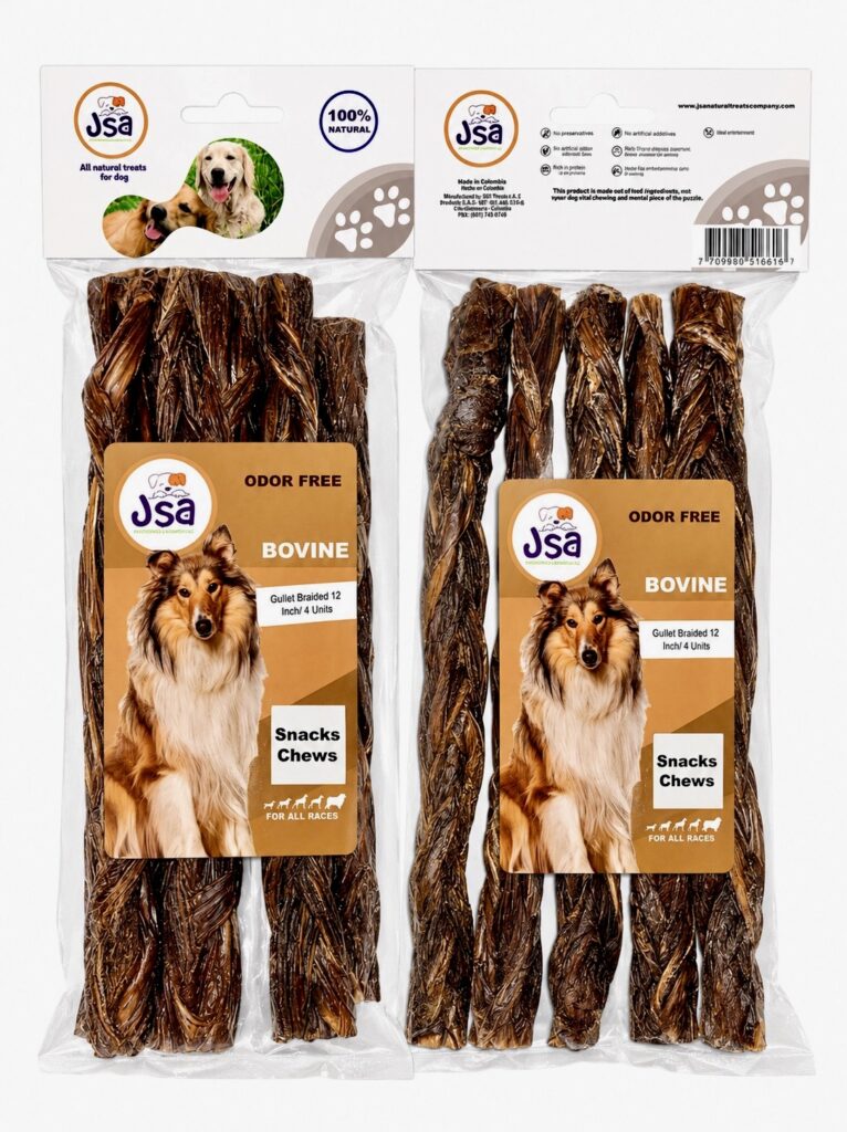 10-12 INCH JSA BEEF GULLET BRAIDED TREATS FOR DOGS (4 UNITS)