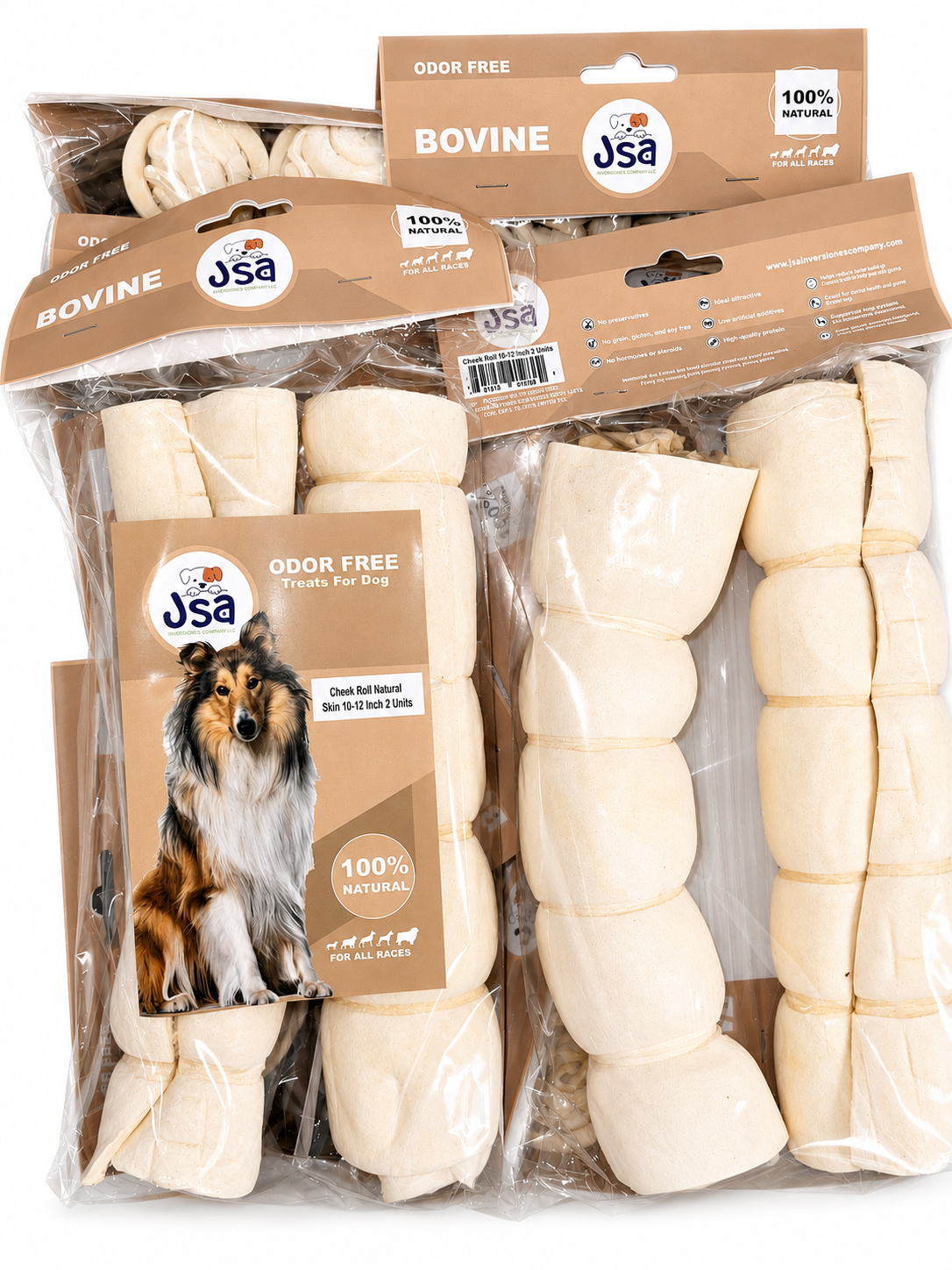 9-12 INCH JSA CHEEK ROLL NATURAL SKIN  COLLAGEN  FOR DOGS (2 UNITS)