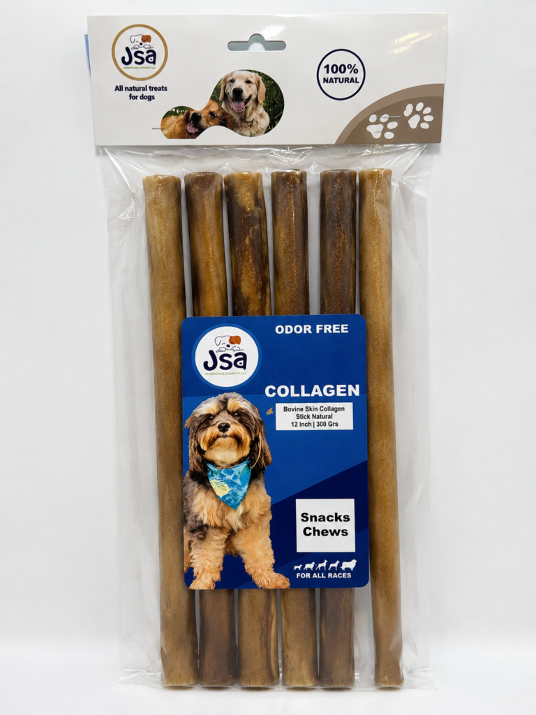 12 INCH JSA BOVINE SKIN COLLAGENE STICK NATURAL FOR DOGS (5 UNITS)
