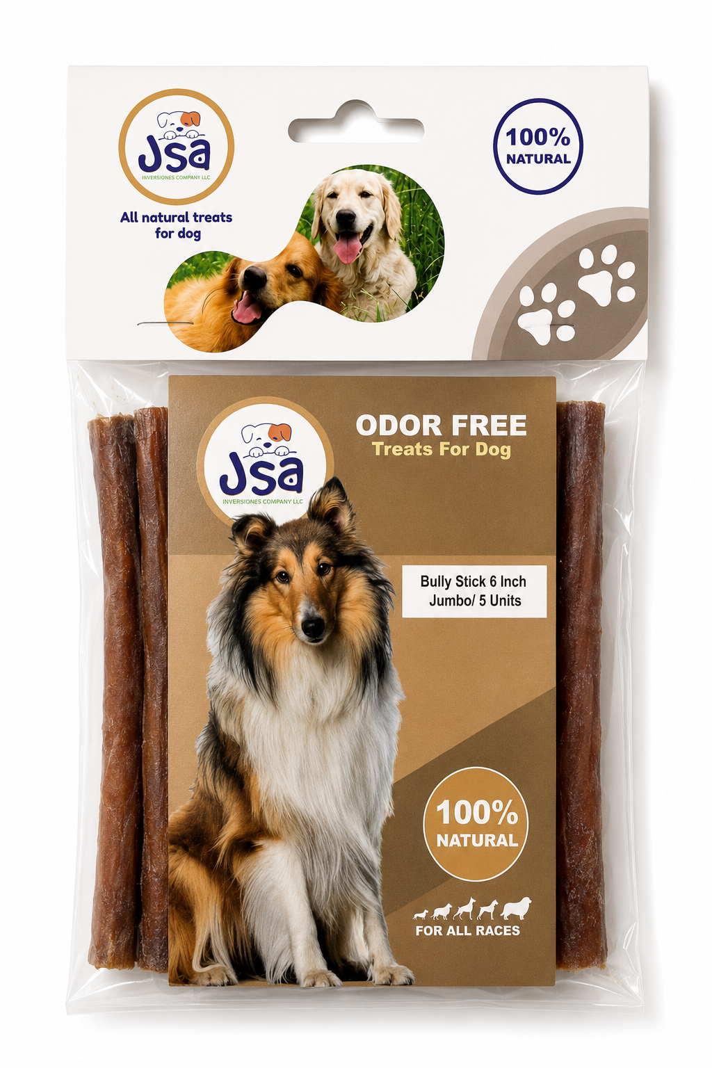 6 INCH JSA BULLY STICK JUMBO FOR DOGS ( 5 UNITS)