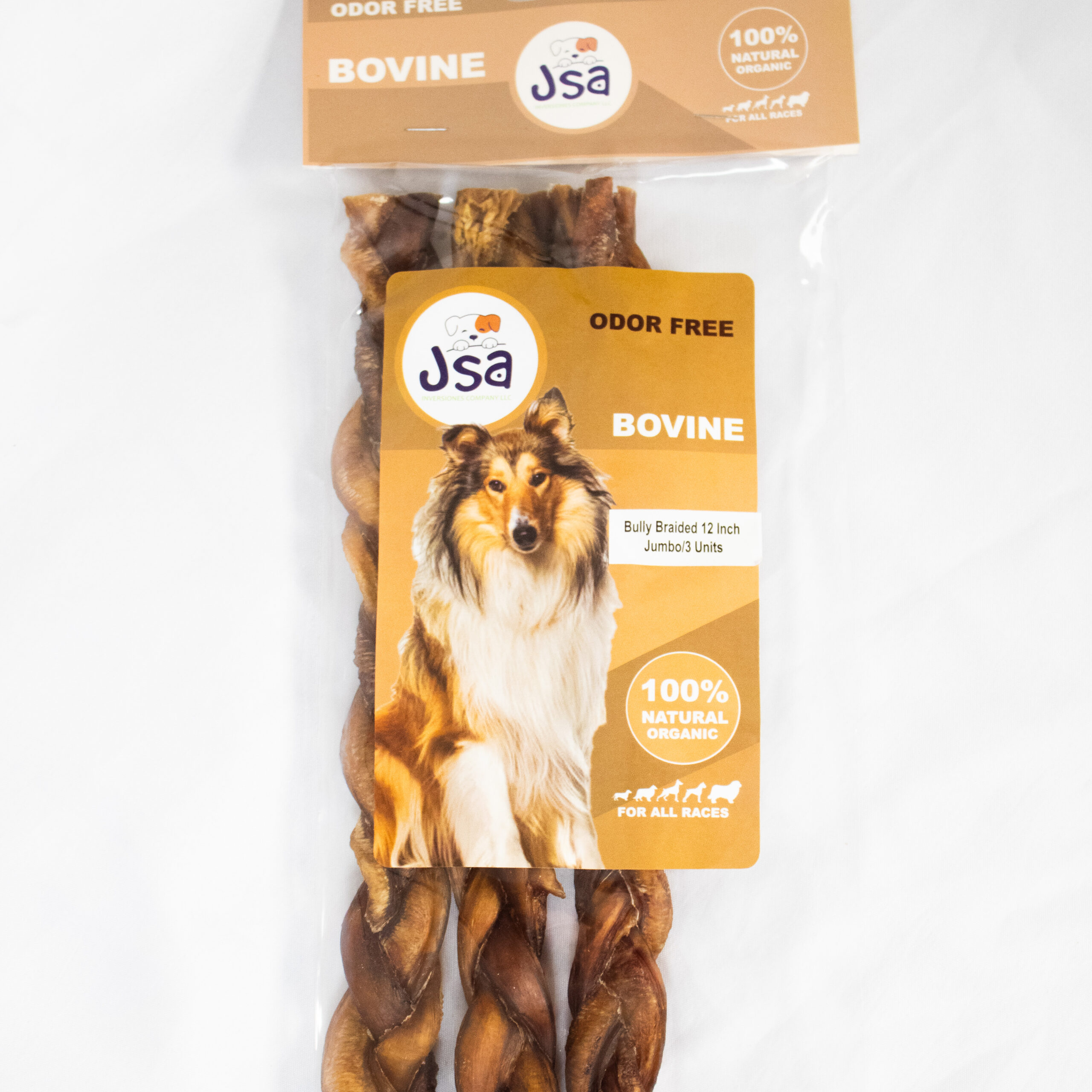 BULLY STICK BRAIDED JUMBO 12 INCH*3 UNITS