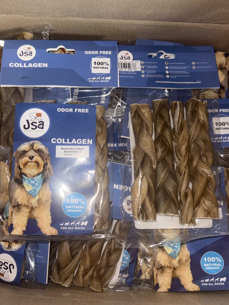 BOVINE SKIN COLLAGENE BRAIDED NATURAL 6INCH*5 UNITS