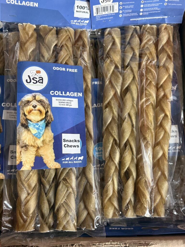BOVINE SKIN COLLAGENE BRAIDED NATURAL 12INCH*5 UNITS