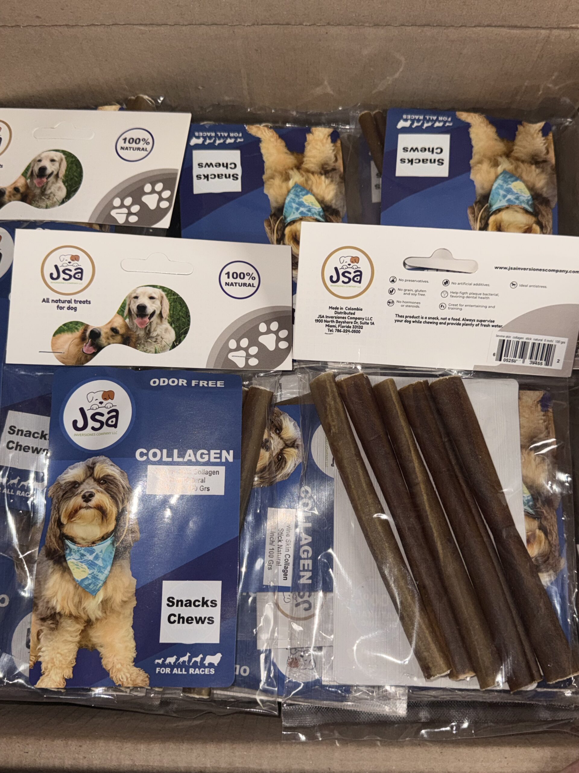 BOVINE SKIN COLLAGENE STICK NATURAL 6INCH*5 UNITS