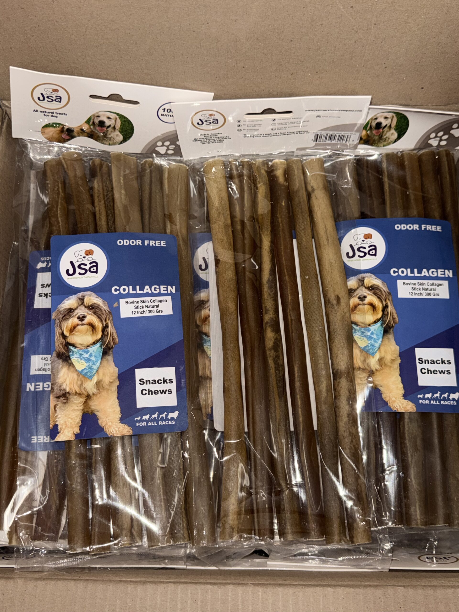 BOVINE SKIN COLLAGENE STICK NATURAL 12INCH*5 UNITS