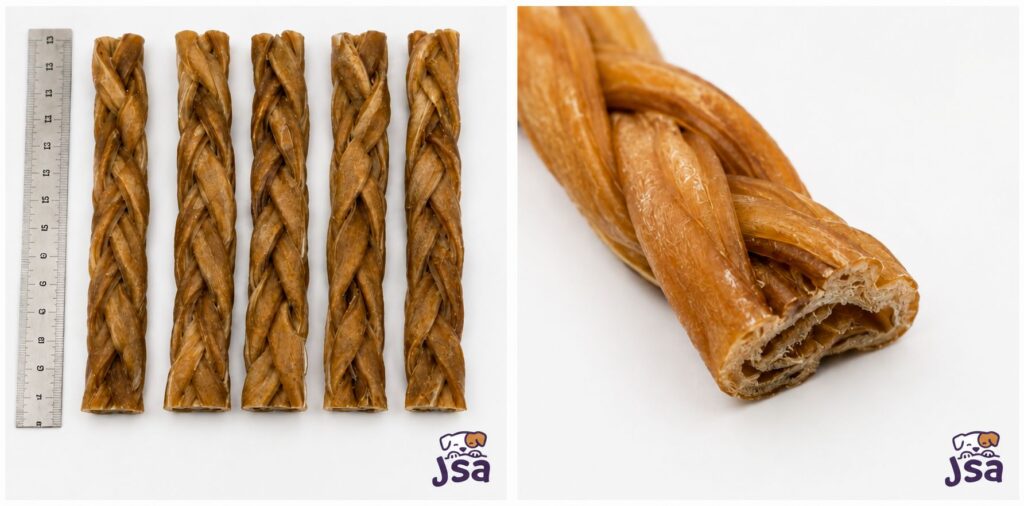 12 INCH BOVINE SKIN COLLAGENE BRAIDED NATURAL FOR DOGS (5 UNITS)